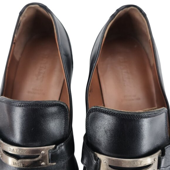 Bally Switzerland Men\'s size 7D Black Leather Logo Plate Bit Loafers Dress Shoes